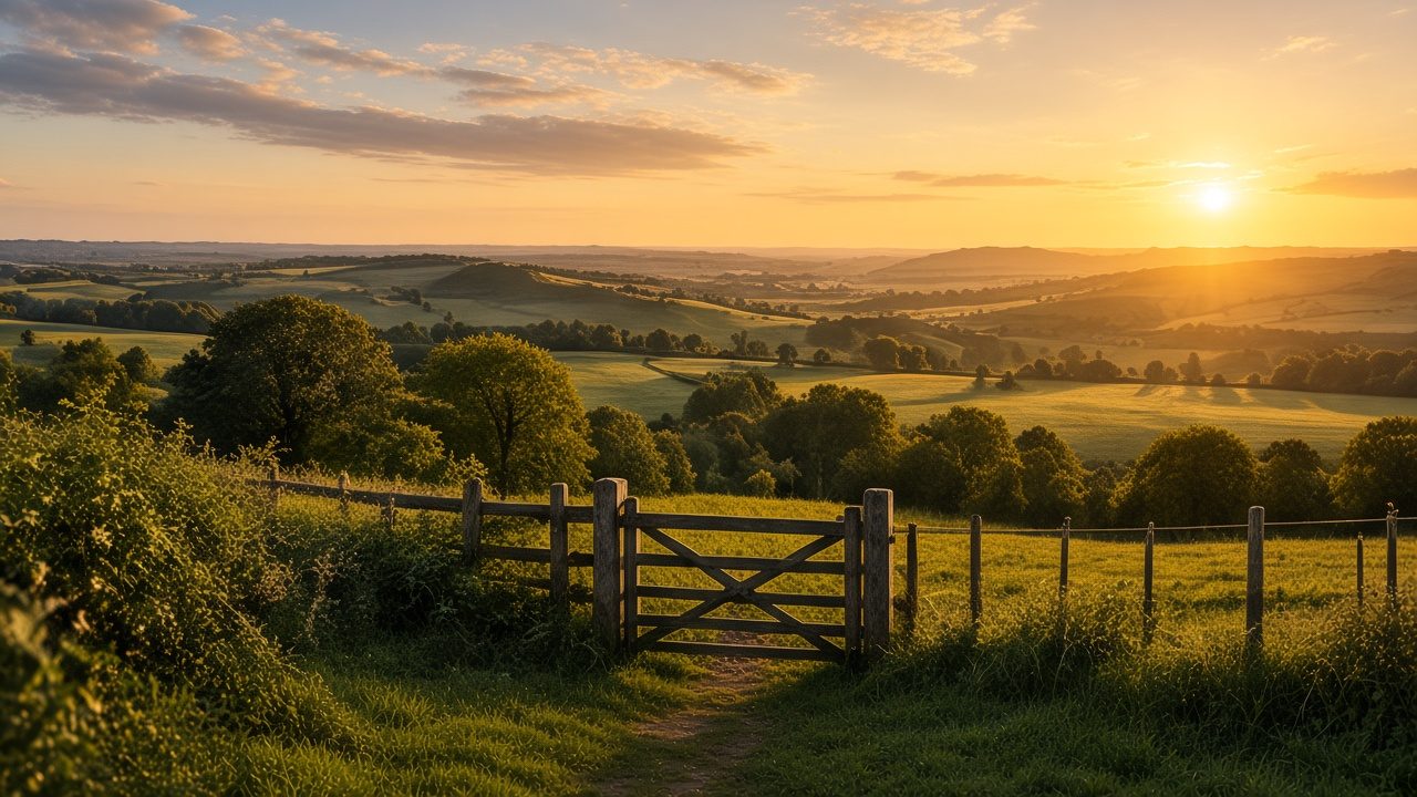 English countryside at sunset